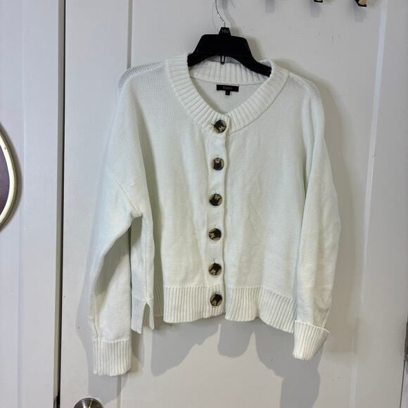 Quince White Cropped 100% Organic Cotton Cardigan Sweater Large - Picture 3 of 9